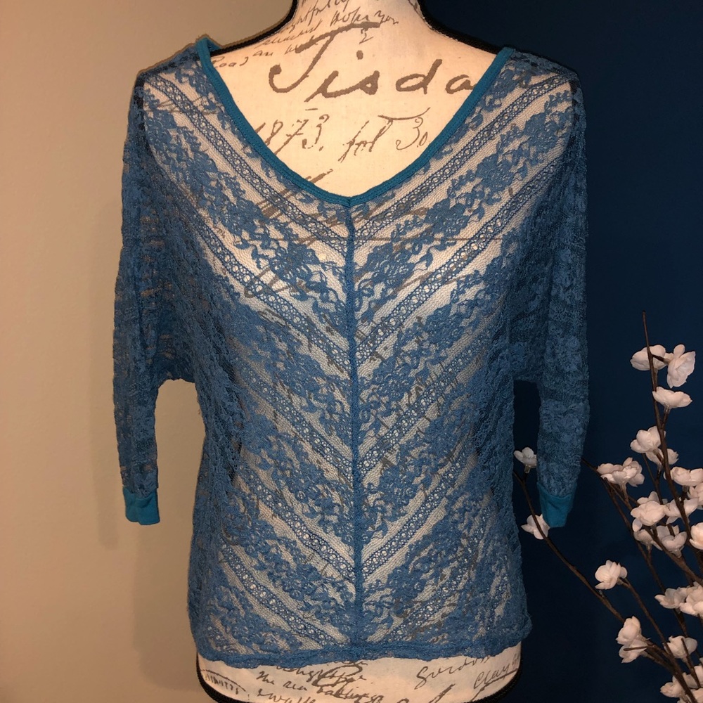 Sheer lace turquoise blouse